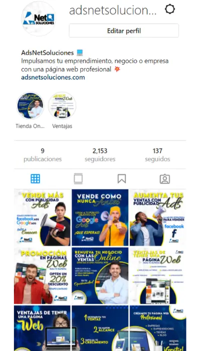 Cuenta de instagram de @adsnetsolucionescol