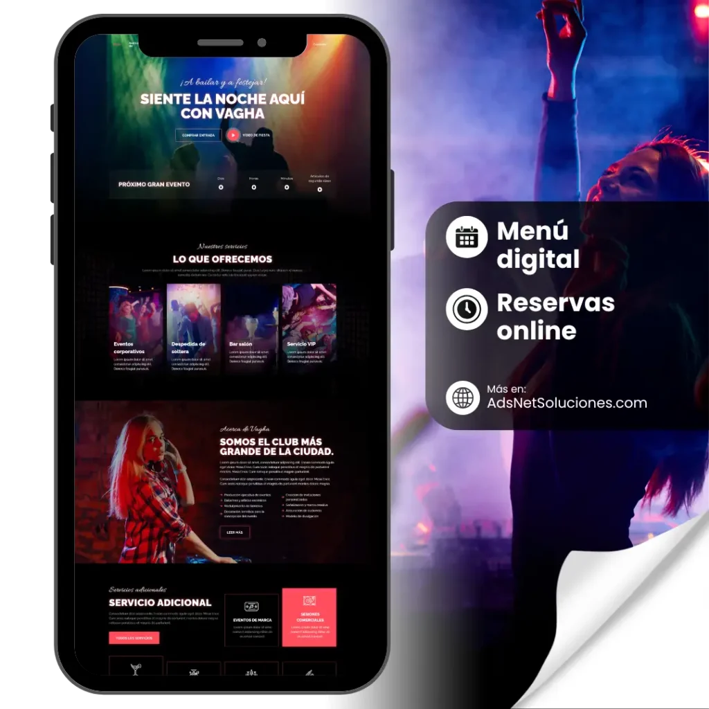 Sección de eventos de una web para discoteca
